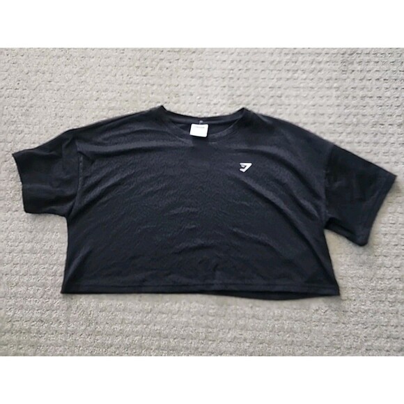 Gymshark Adapt Animal Seamless Short Sleeve Top Cropped Size L Black Oversize - Picture 1 of 6
